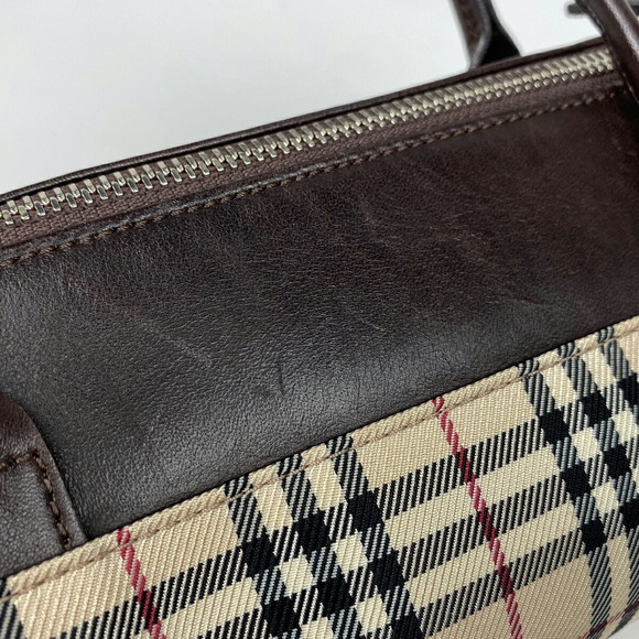Burberry Plaid Logo Cylinder Handbag Beige Brown - Picture 3 of 6
